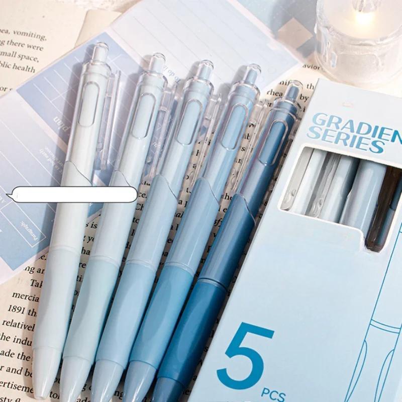 5 шт./кор. Ins Aesthetic Blush Gradient Color Gel Pen Kawaii Girls Stationery 0,5+0,38 мм Black Ink Quick-dr Test Note Writing Pen