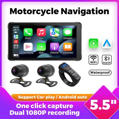 Для беспроводной Carplay Android auto 5.5 дюймов мотоциклетная навигация carplay moto IP67 водонепроницаемый два канала BT двойная запись CAM