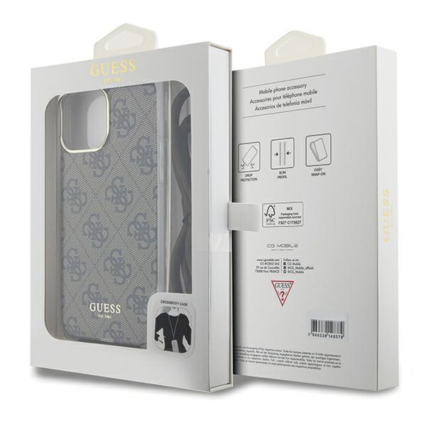 Etui do iPhone 15 Pro Guess Crossbody Cord 4G Print Brązowy