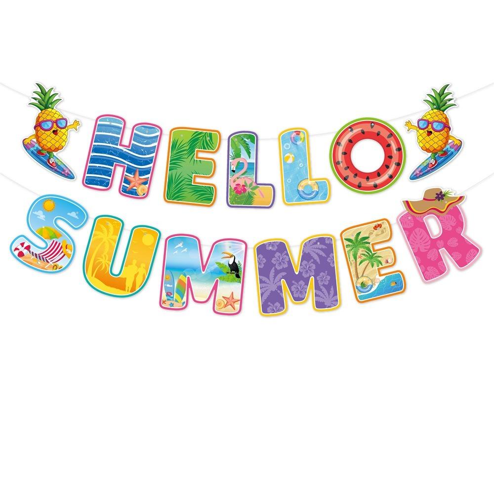 Баннер на тему фестиваля Hello Summer, бумажный, летняя спираль, подвесной флаг, декор для вечеринки по случаю дня рождения
