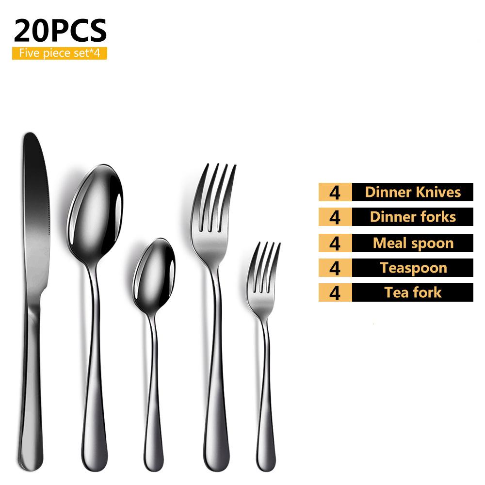 20 шт., набор столовых приборов из нержавеющей стали 410, черный, золотой, нож из нержавеющей стали, вилка, ложка, столовая посуда, набор столовых приборов, праздничная кухонная посуда, подарок