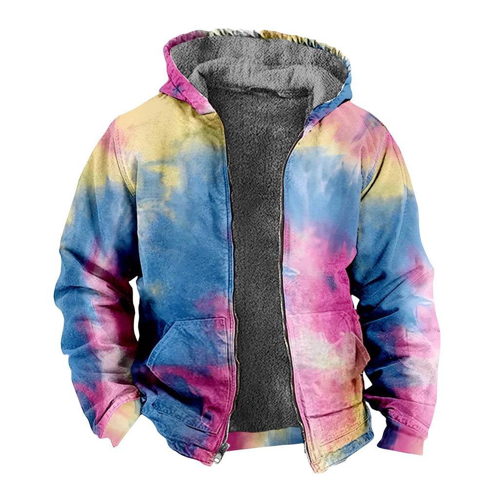 Мужская куртка с принтом тай-дай, мужская весенне-осенняя повседневная трендовая куртка на молнии с капюшоном