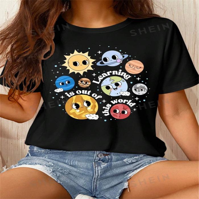 Summer Round Neck Printed Top Fashionable Casual Cute Short Sleeved Women's Pure Cotton T-shirts