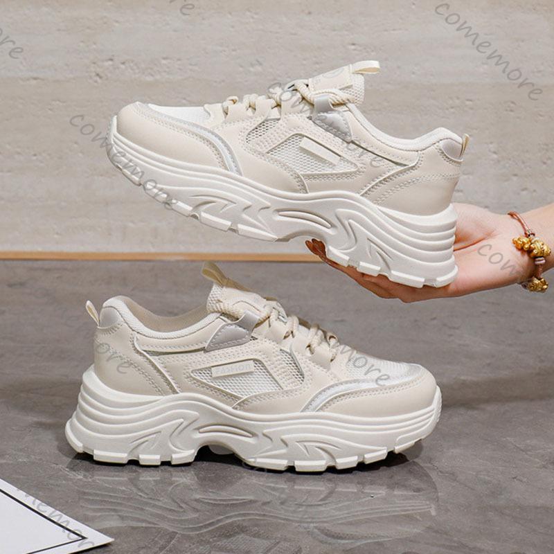 Fashion Comemore Platform Sneakers for Women Spring Summer Mesh Breathable Women's Sport Shoes Casual Solid Lace Up Chunky Heeled Tenis