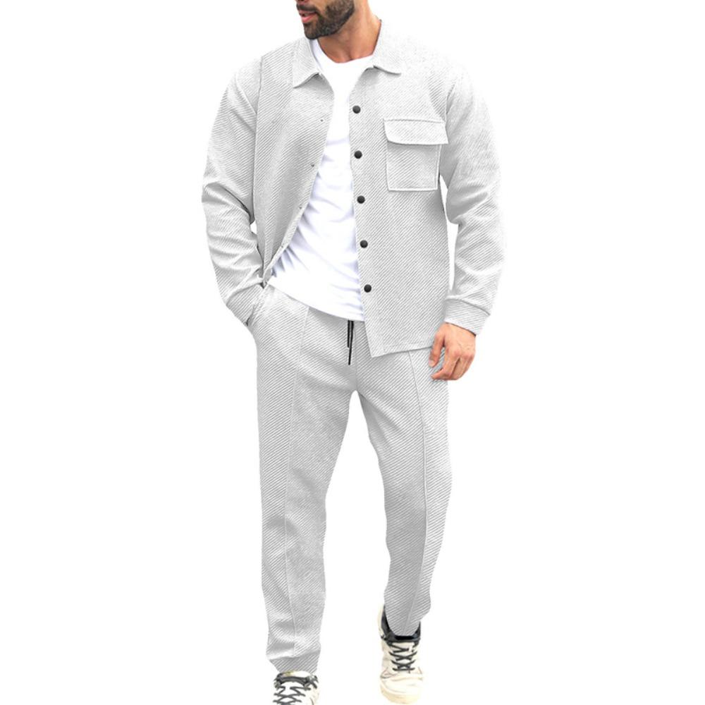Мужской кардиган приталенного кроя, однобортный, с карманом, с длинным рукавом, спортивная одежда, элегантный костюм-двойка с длинными брюками