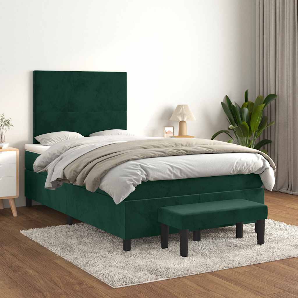 Box Spring Bed with Mattress Dark Green 120 x 190 cm Velvet