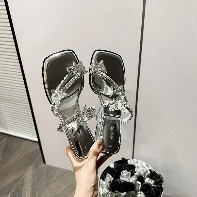 2025 New Luxury Women's Sandals Beautiful Crystal High Heels Slippers Butterfly Water Diamond Fashion Versatile Women's Shoes
