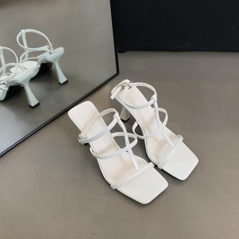 2025 лето новые квадратный носок стилет знаменитость высокий слово ремешок римские сандалии туфли на высоком каблуке женщины