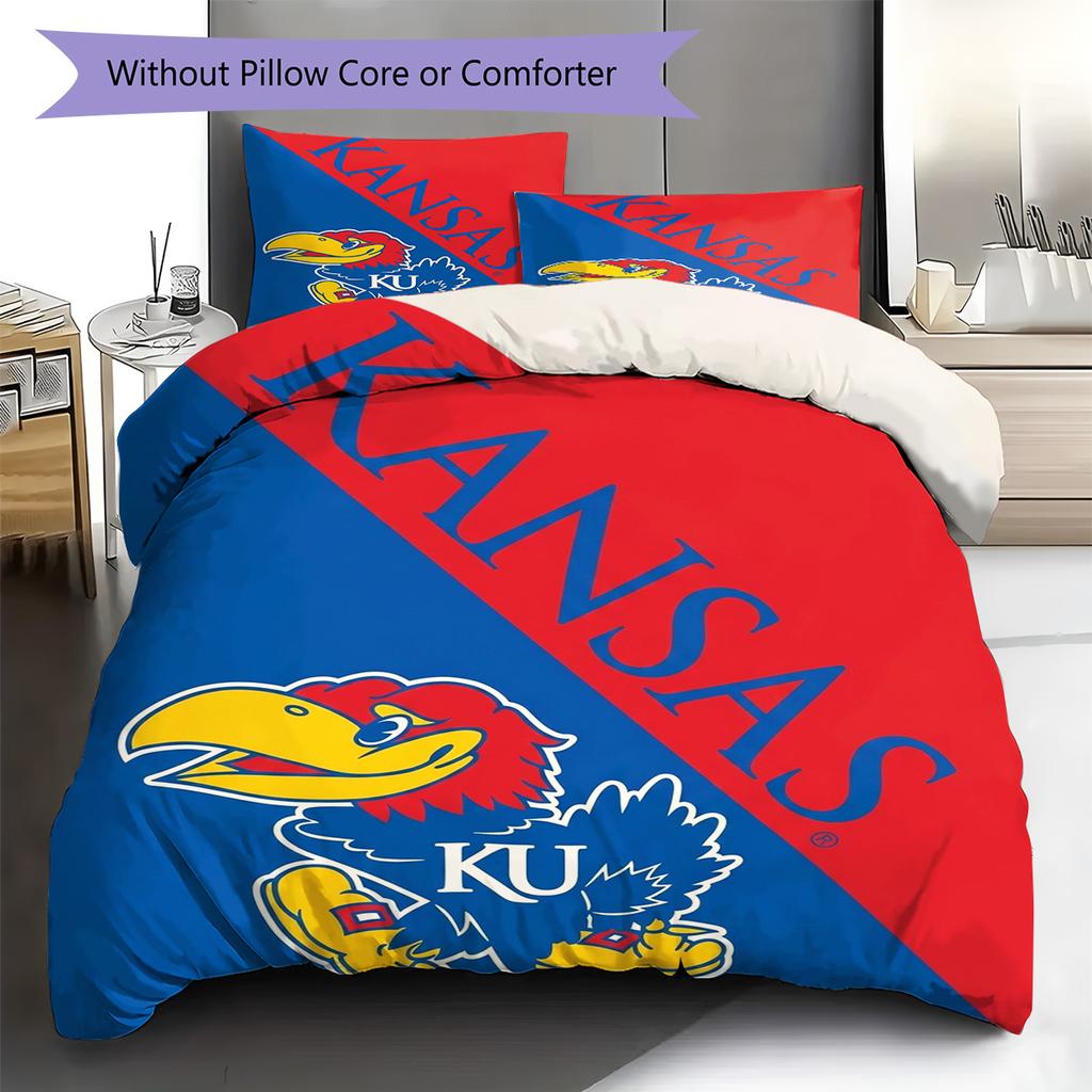 Kansas Jayhawks Pattern Bedding Set Quilt Cover Pillowcase Home Decor Gift (1 * duvet cover + 2 * pillowcase, without core)