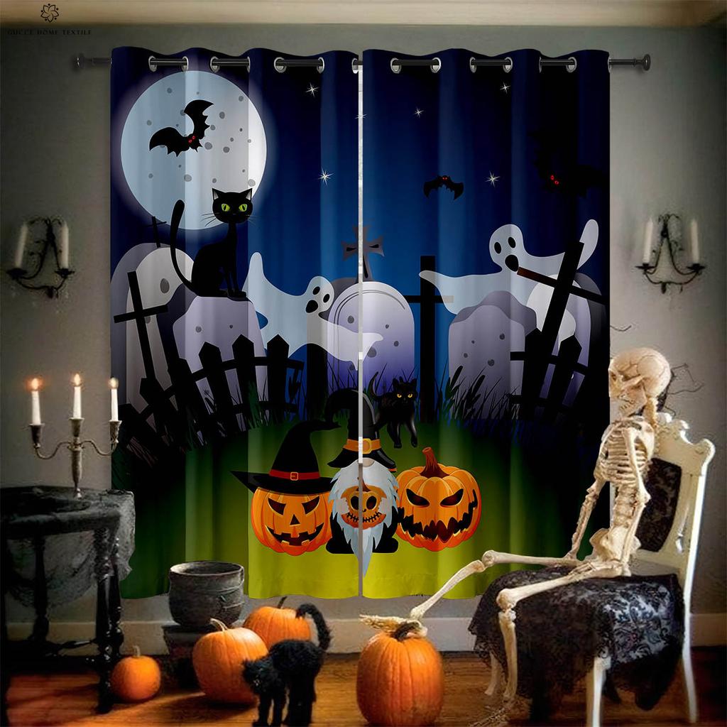 Шторы для украшения на Хэллоуин, привидение, тыква, ведьма, мультяшный принт, спальня, гостиная, праздничная вечеринка