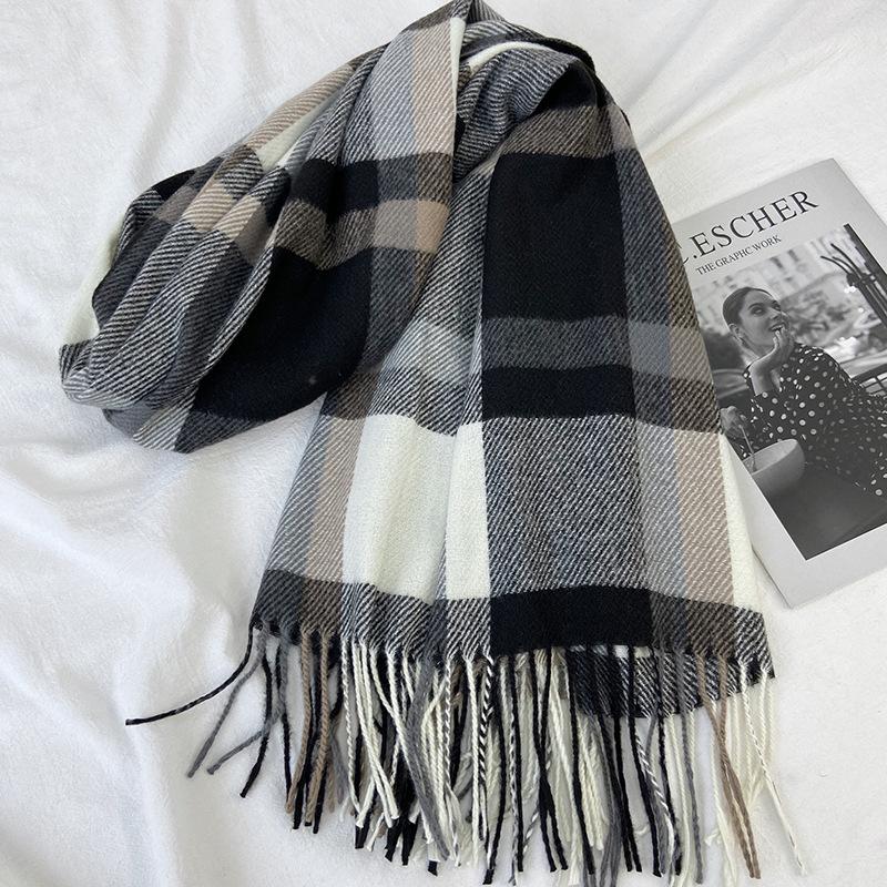 Plaid Scarf Women's New Autumn and Winter Fashion Imitation Cashmere Fringed Shawl Warm and Thickened Scarf Windproof, Warm & Decorative
