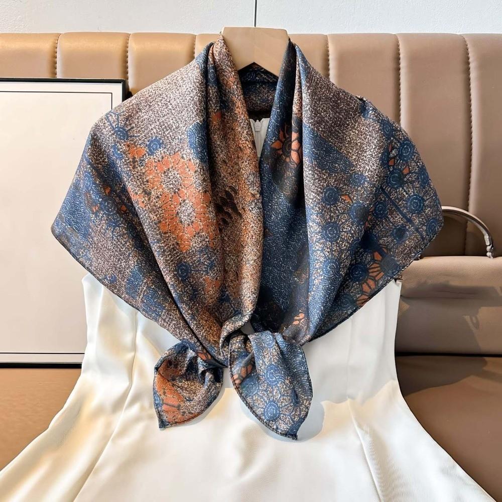 Lightweight Double-sided Printed Silk Scarf Breathable Retro Patterned Square Shawl Spring