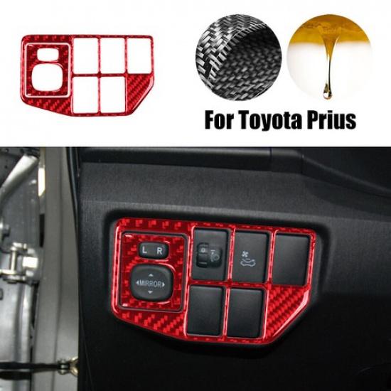 Red Carbon Car Rearview Mirror Switch Panel Trim Sticker For Toyota Prius 12-15