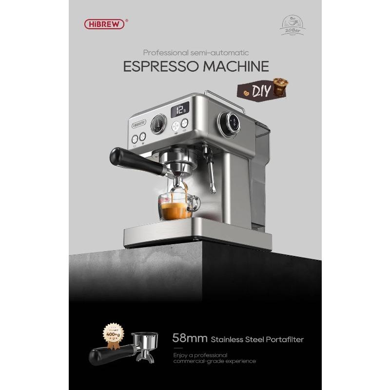 HiBREW 20Bar Semi-Automatic Espresso & Cappuccino Machine - Temp Adjustable, 58mm Portafilter, Metal Case