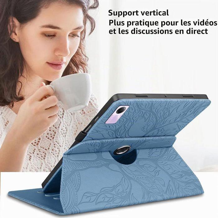 Coque + Verre Trempé pour Xiaomi Redmi Pad SE 11 Pouces, Etui Rotatif Synthécuir Relief Arbre Bleu