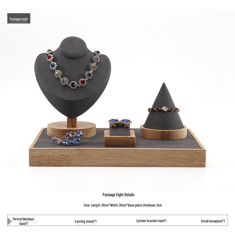 Деревянная подставка для украшений из массива дерева для серег, колец и ожерелий с нефритовым подносом