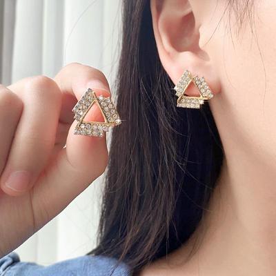 Серьги-пусеты из серебра 925 пробы, геометрические треугольники с бриллиантами - Модные, элегантные и трендовые для женщин