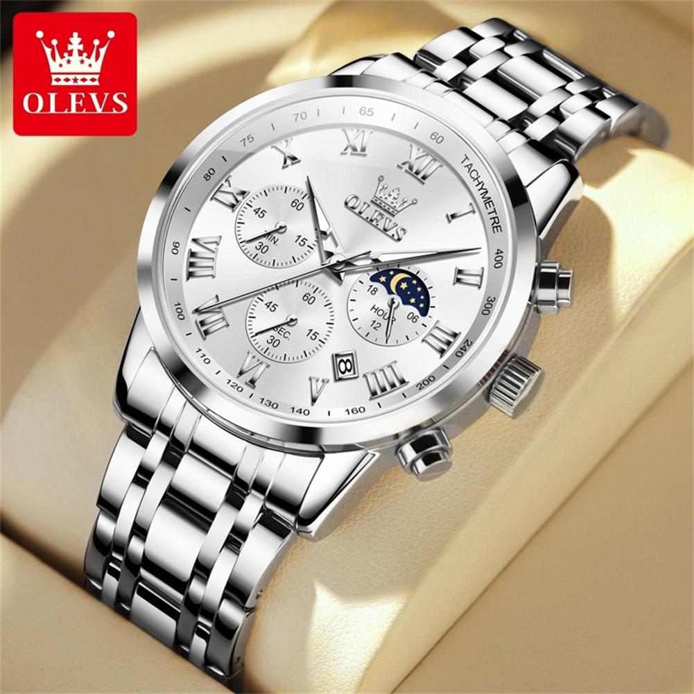 OLEVS 5529 Luxury Business Dress Man Watch Multifunction Moon Phase Sport Chronograph Quartz Wristwatch for Men