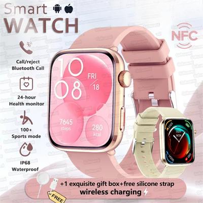 2025 Новые смарт-часы с NFC и Bluetooth-вызовом для мужчин, 1,85" AMOLED-экран, измерение артериального давления и пульса, женское здоровье, водонепроницаемые смарт-часы для женщин