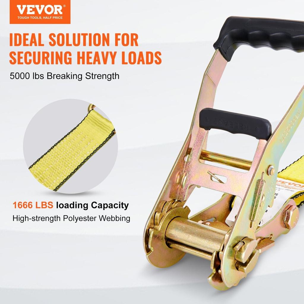 Ratchet Tie Down Straps (4PK), 5000 lb Break Strength, Double J Hook Includes 4 Premium 2" x 15' Rachet Tie Downs with Padded Handles, for Moving