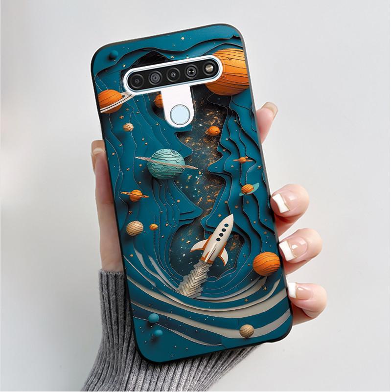 For LG Q61 LM-Q630N Slim Black Soft Silicone Case Luxury Fashion Flower Butterfly Painted Cover for LG K61 Q61 Q 61 Phone Casing