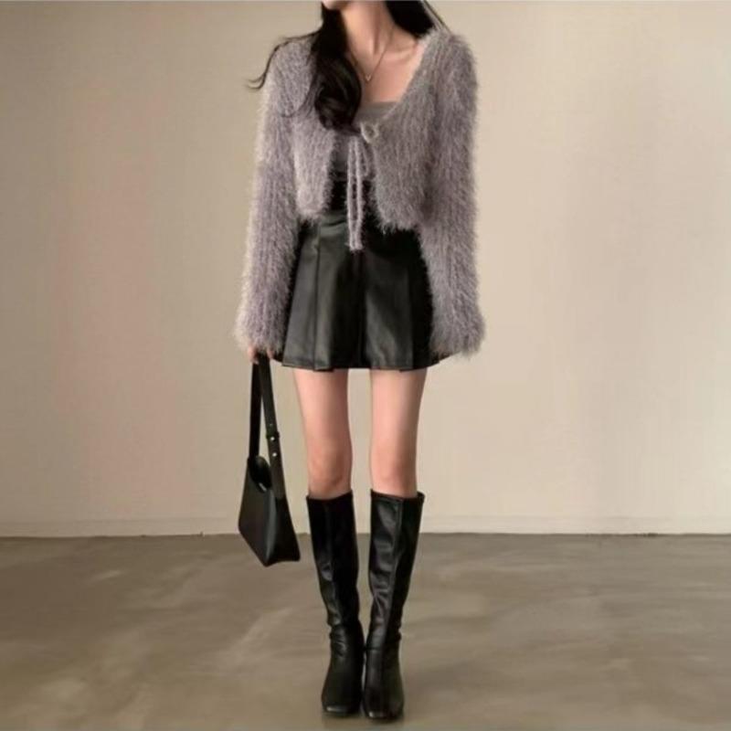 White Sweater Women Winter Autumn New Style Hairy Short Style Slim Fit and Slimming Knitted Cardigan Top Jacket