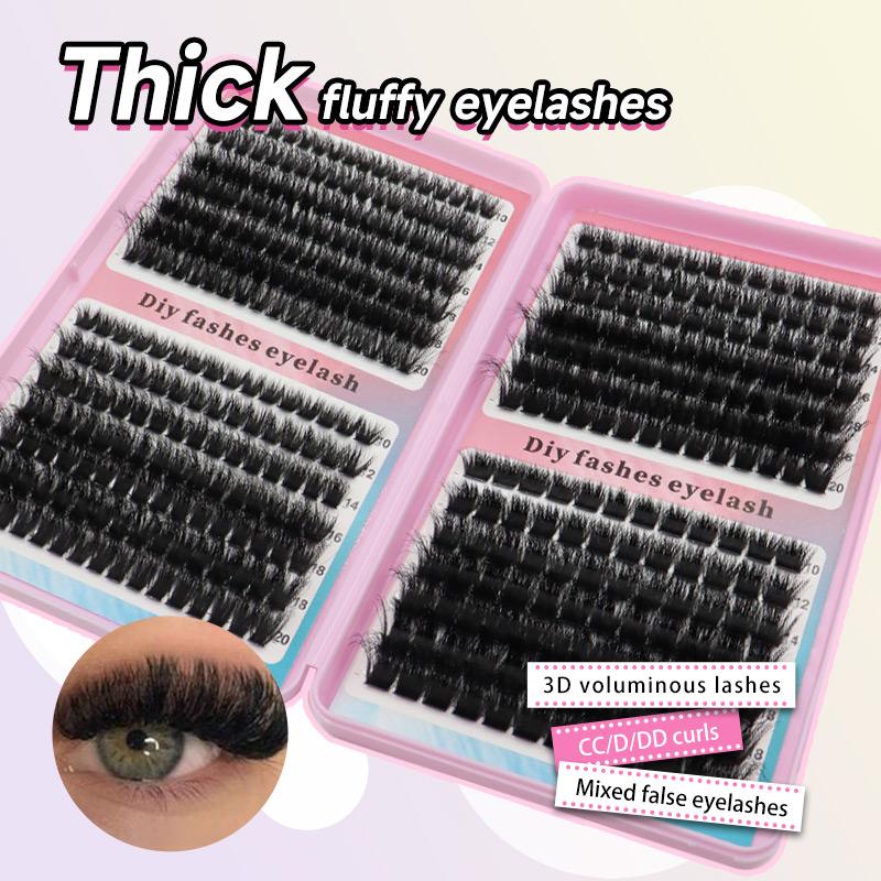 PBT Fibers Handmade Fan Eyelashes DIY for Dense Cluster Spike Bottom Lash 3D Faux Mink Natural Black Press 28 Rows Lashes
