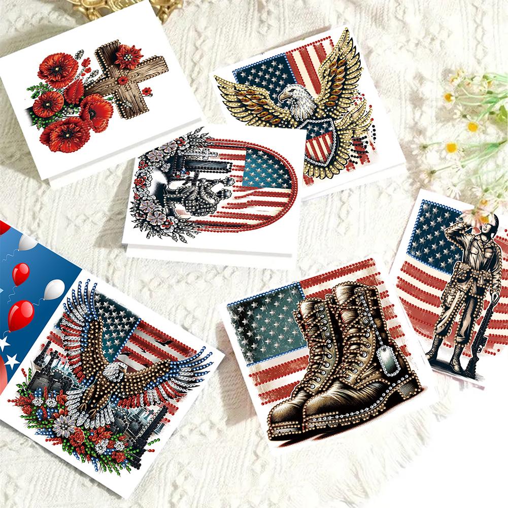 6 шт. DIY поздравительных открыток с алмазной вышивкой с флагом США ко Дню независимости, открытки ручной работы с алмазной вышивкой для празднования Дня независимости