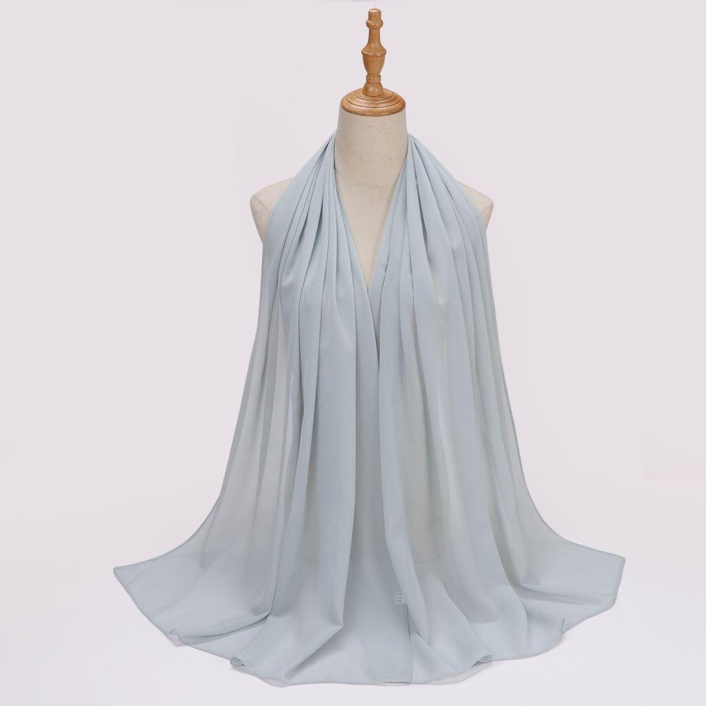 Этнический шифоновый хиджаб-шарф с жемчугом - Однотонный, Длинный стиль для Ближнего Востока и Африки