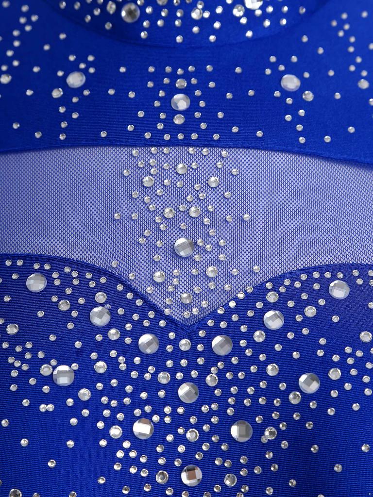 Женский костюм для фигурного катания, комбинезон с длинным рукавом, со стразами, гимнастический, артистичный, балетный, трико, боди, соревновательная танцевальная одежда