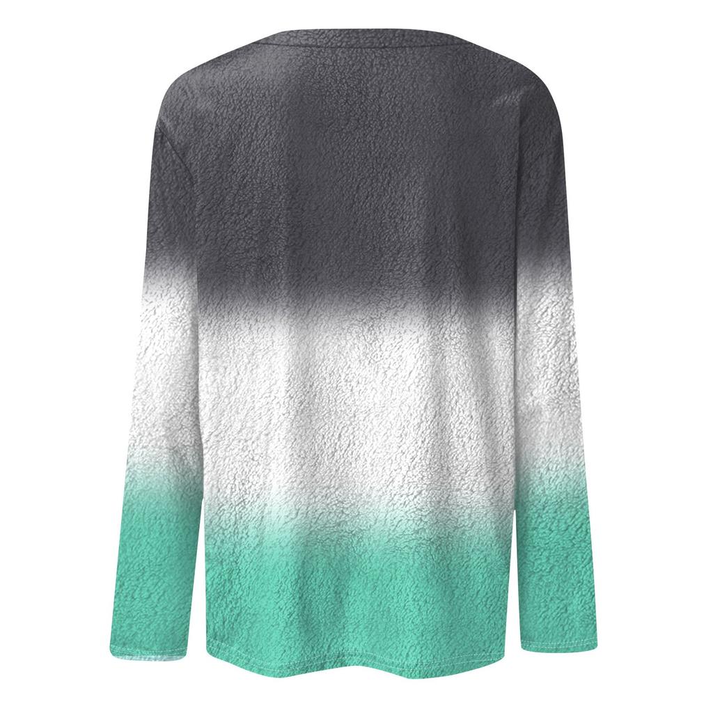 Женская модная повседневная футболка с длинными рукавами и круглым вырезом с градиентным цветом