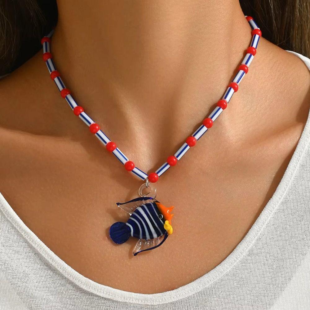 Tropical Island Seahorse Pendant Colorful Glass Beaded Necklace Women and Girls