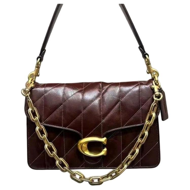 Coach Chain 26 Gold Metal Logo Leather Shoulder Bag Medium Maple Leaf Women shoulder bag CAF55-B4MPL