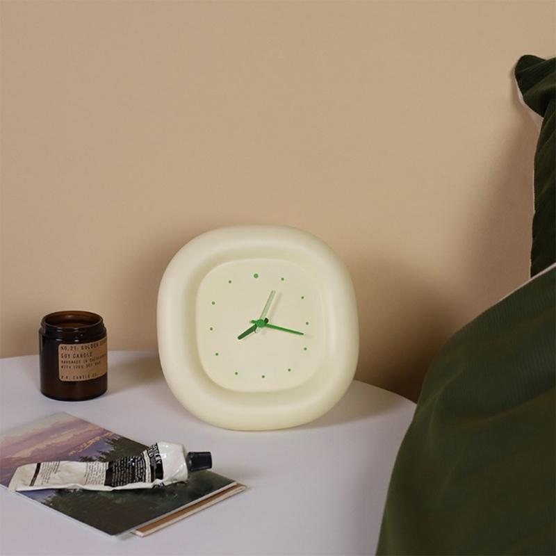 Bubble Shape Table Clock with Bracket ABS Quiet Creamy Yellow Battery Operated Wall Hanging Clock Home Decors Gifting