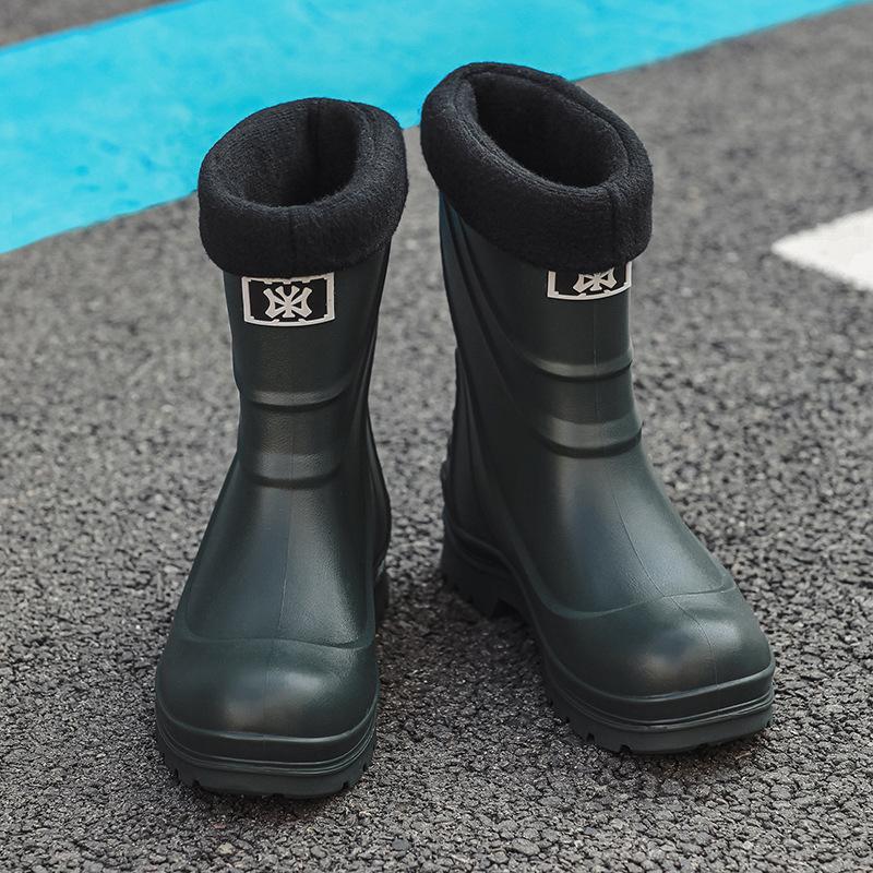 High Tube Rain Shoes Men's Non-slip Waterproof Fashion Medium Tube Rain Boots Warm Rubber Shoes Kitchen Work Long Tube Water Shoe Cover Shoes