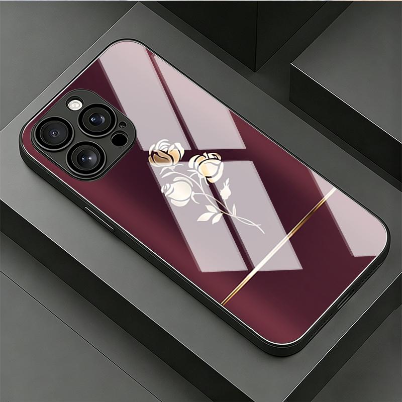 Red Base Gold Rose Tempered Glass Phone Case For Samsung Galaxy S26 Ultra S25 Plus S24 S25 Ultra 5G S23 FE Lens Protect Cover