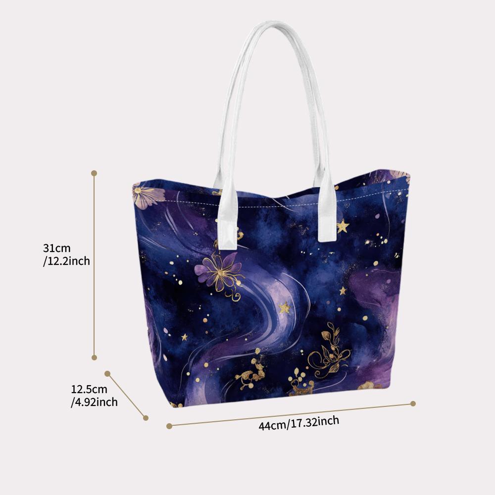 Purple Starry Floral Shoulder Handbag for Daily Outing Use