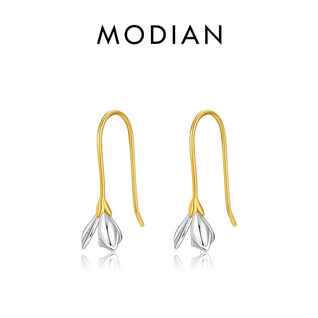 MODIAN 925 Sterling Silver Flowers Lily Charm Drop Earrings Trendy 2 Color Original Design Dangle Earrings For Women Jewelry