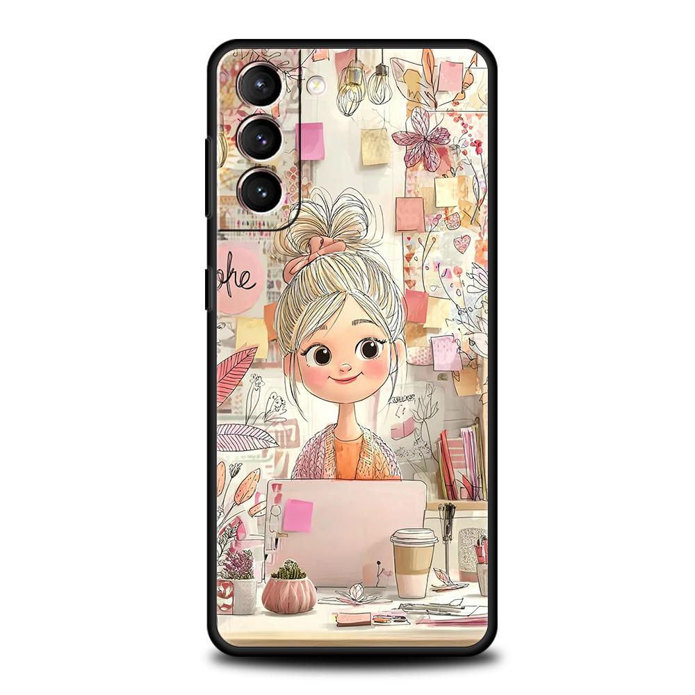 Чехол для телефона Cover для Samsung Galaxy S25 Edge S24 S23 S22 S20 S21 FE Ultra S10 S10E Plus 5G Мягкий ТПУ Capas Мультяшная Девушка Funda Сумка