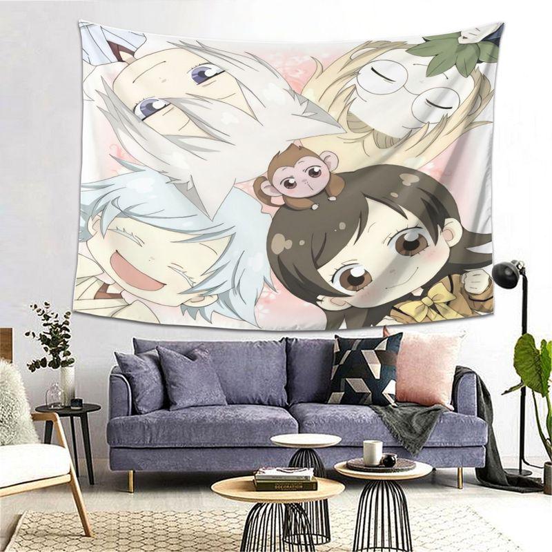 Vigorous Girl Knots God Q Version All Staff Anime Tapestry, Soft Kawaii Wall Art for Bedroom Living Room