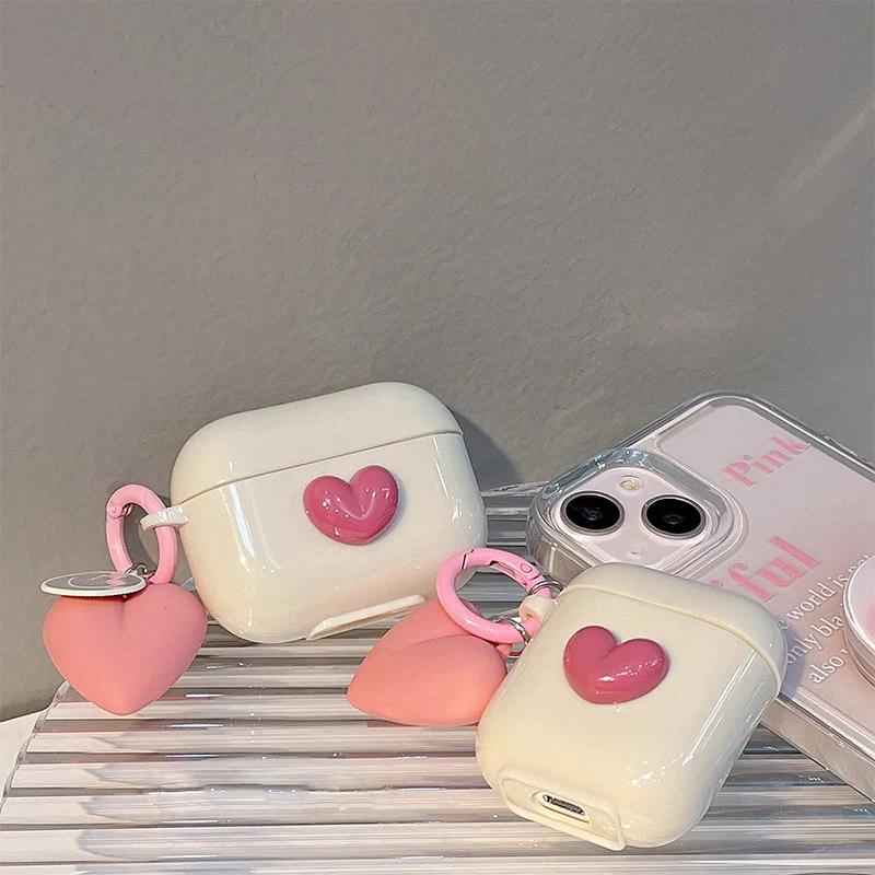 Cute 3D Heart Love Silicone Earphone Accessories Case For Airpods 4 For Airpods 3 Pro 2 1 Cover Creative Smile Ornament Keyring