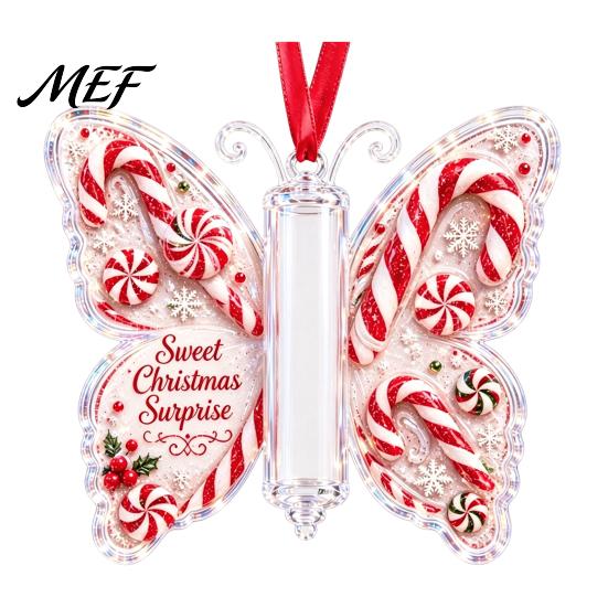 Reusable Money Holder Ornament Christmas Ornament, Acrylic Cash Hanging Decor with Vintage Tree Gift Case Butterfly Print, Holiday Party Supplies