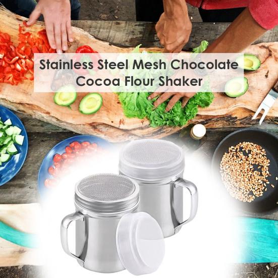 Порошковый шейкер из нержавеющей стали, диспенсер для сахара и корицы с мелкой сеткой, ручкой и герметичной крышкой, безопасен для посудомоечной машины, сито для муки для выпечки, украшения для кофе и десертов