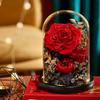 Eternal Rose Flower Glass Cover with LED Light Wooden Base Rose Flower Preserved Real Infinity Glass Dome Wife Girlfriend Wife Valentine Day Gift