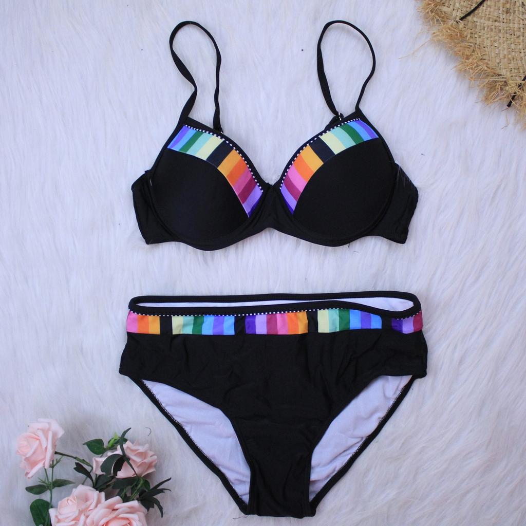 Женский сексуальный градиентный купальник с высокой грудью и бретельками, комплект из двух частей купальника