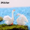 2PCS/Set Crafts Statue Micro Landscape Goose Model Swan Figurine Home Decor Miniature Animal