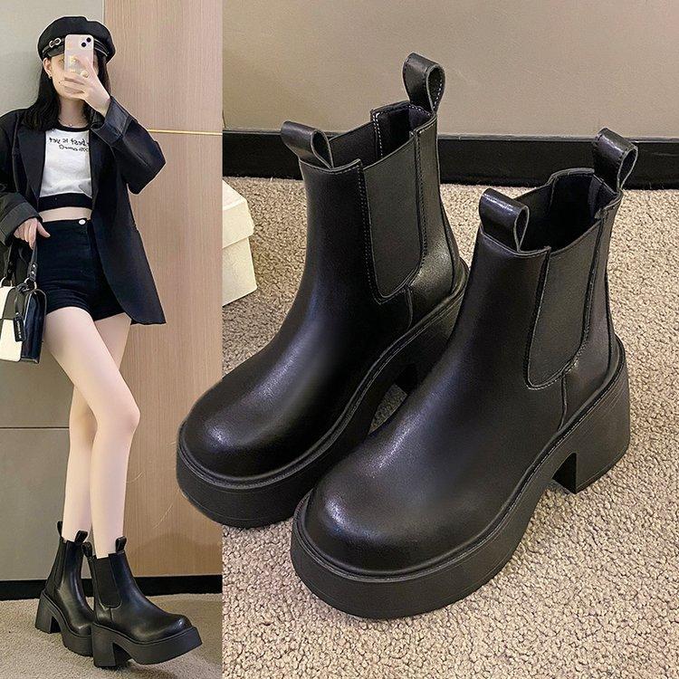 High-heeled Short Boots Women Spring and Fall Thick Bottom Thick Heel and Ankle Boots Chelsea Boots Bare Boots