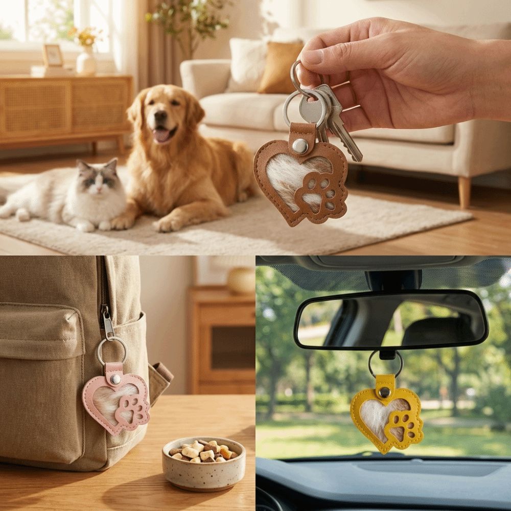 Portable Pet Hair Storage Bag Heart Shape Pet Fur Keepsake Holder Pet Hair Key Chain Birthday Gift