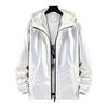 Men Hooded Jacket Bright Surface Zipper Solid Color Slim Fit Waterproof Spring Autumn Elastic Cuff Coat Streetwear