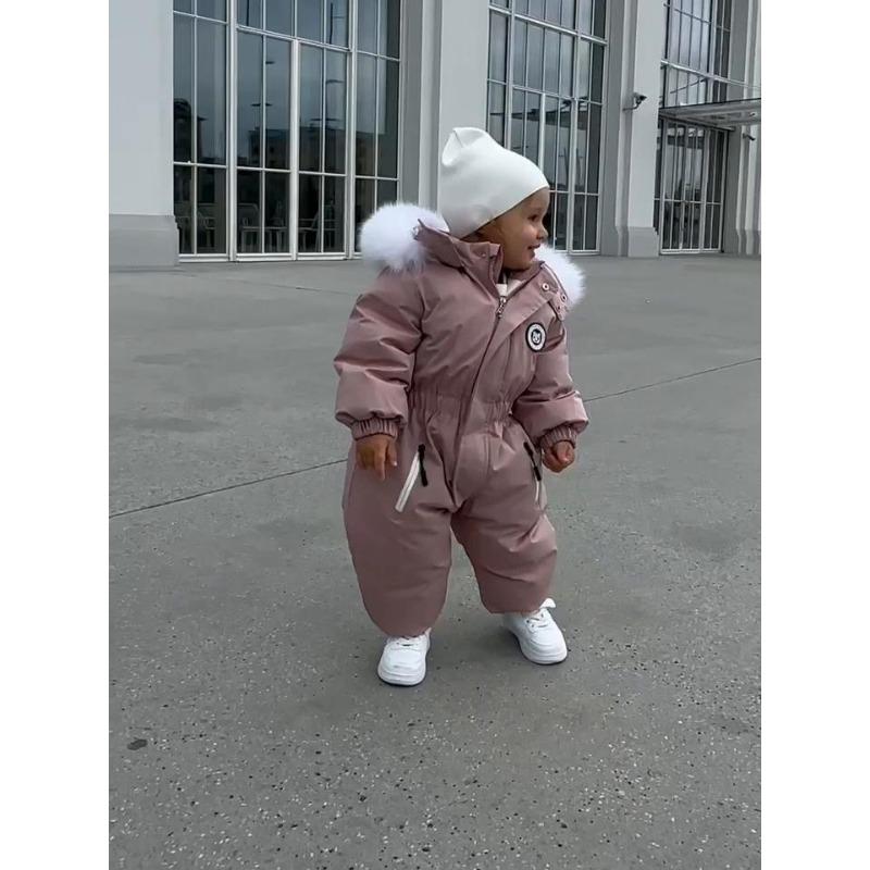 Теплый водонепроницаемый детский горнолыжный костюм для мальчиков с капюшоном из искусственного меха, для возраста 1-4 лет
